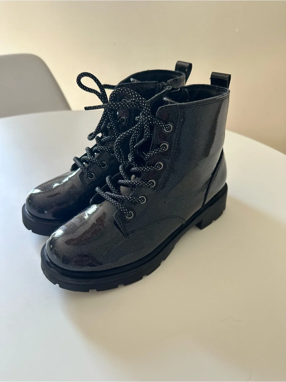 Old Navy Kids Black Glitter Lace-Up Combat Boots